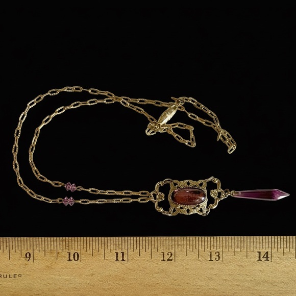 Vintage Art Deco Amethyst Glass and Goldtone Necklace - Picture 6 of 6